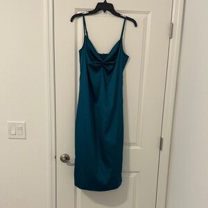Chic Teal Spaghetti Strap Midi Dress